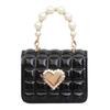 Women Handbag Faux Pearl Handle Golden Love Heart Detachable Metal Chain Mini Elegant Girl Single Shoulder Bag Purse Cute Wallet