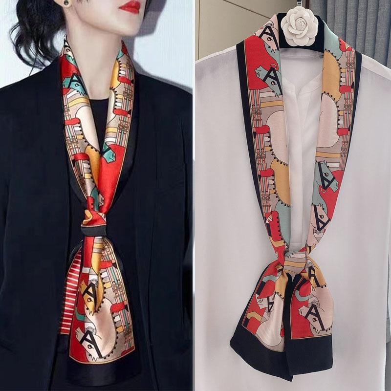 Spring Versatile Green Jungle Simulation Silk Scarf Women's Long Scarf Tied Bag Streamer Thin Scarf
