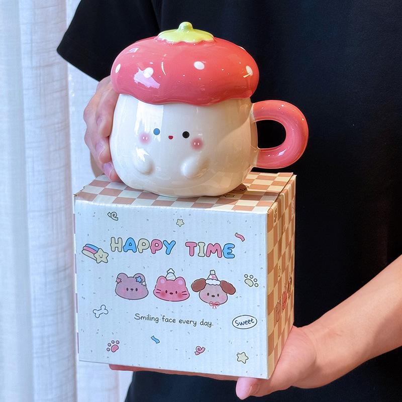 

Gifts for Besties for Your Besties Cute and Beautiful Strawberry Mug with Lid Spoon Creative Ceramic Water Cup Birthday Gift 400ML