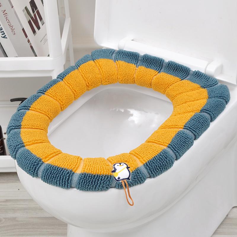 Universal Knitted Toilet Seat Cover with Handle - O-Shaped, All-Season, Winter Cushion