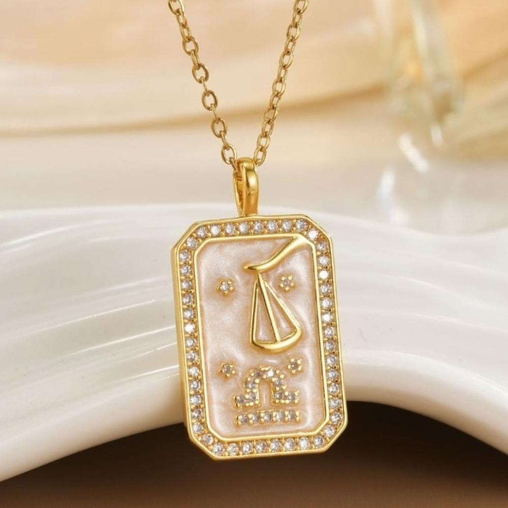 Neck Jewelry 12 Constellation Necklace Zircon Zodiac Pendant Necklace Women Men