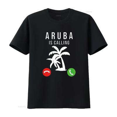 Unisexs Aruba Is Calling Beach Tropical Vacation Souvenir T Shirt Black 2xl Vintage Washed Streetwear Top For Everyday Wear
