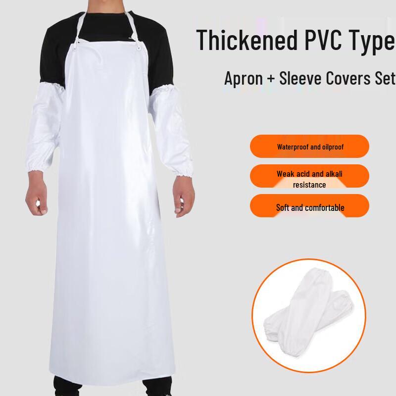 White Waterproof PVC Apron with Sleeves