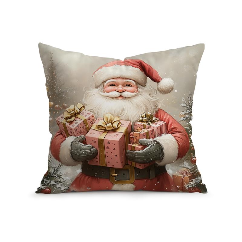Vintage Christmas Cushion Pillowcase Printed 100% Polyester 45X45Cm Throw Pillowcover Decorative Sofa Cushion Pillowslip Decor