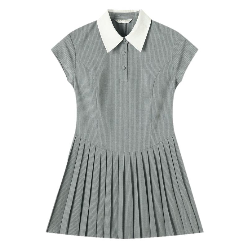 TonLion Women's Summer Polo Collar Pleated Dress