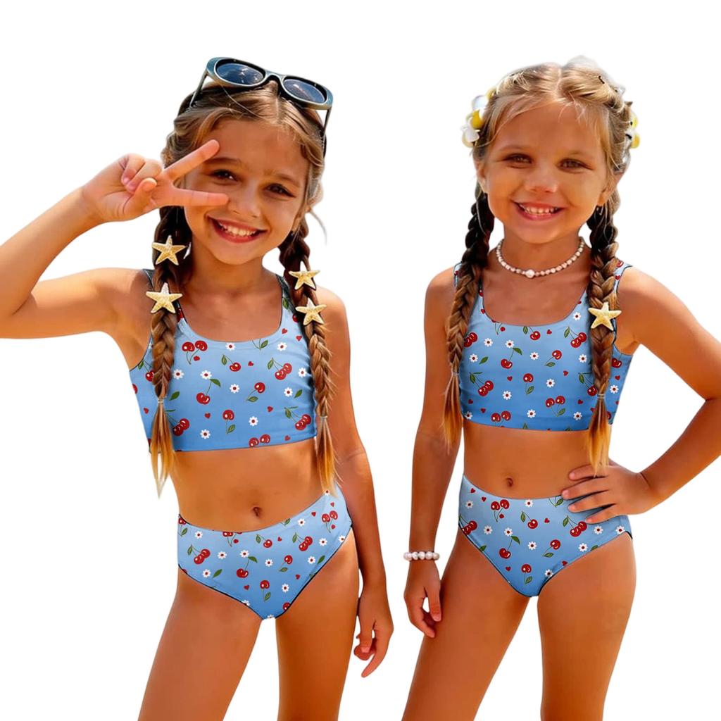 Girls Two Piece Swimsuit Set Tankini Top and High Waist Bottoms Fruit Print Summer Swimwear for Kids Comfortable Fit