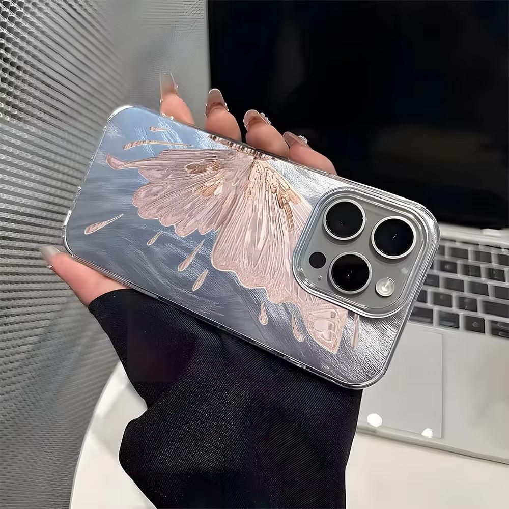 Pink Butterfly Wing Pattern Silicone Phone Case For iPhone 11 12 13 14 15 16 17 Pro Max 17 Air X XR XS Shockproof Bumper Cover