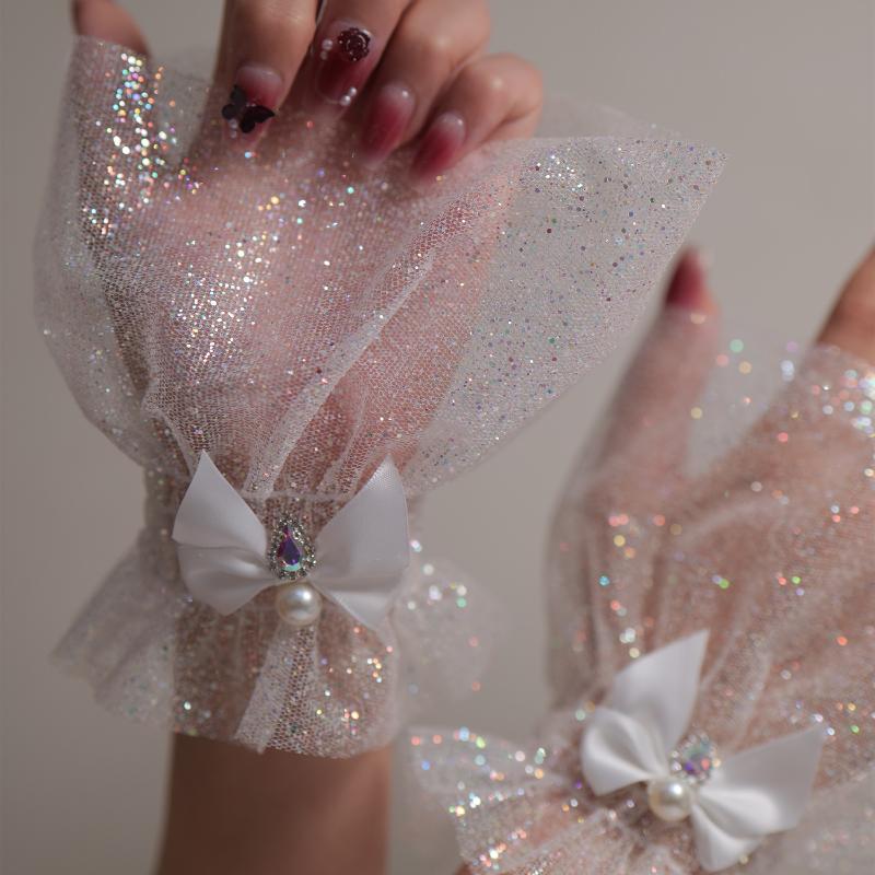 Nagel Fotoutrustning Kort Båge Nät Handled Falska Ärmar Brud Dekorativ Falsk Manschett Tyll Artikel Nageldekoration Ta Bild Bakgrund