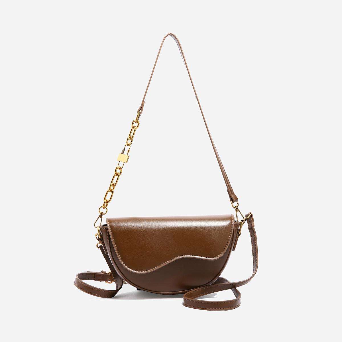 

Женские винтажные сумки-седла, однотонные, маленькая сумка через плечо с клапаном, модные сумки через плечо из плутониевой кожи с широкими ручками