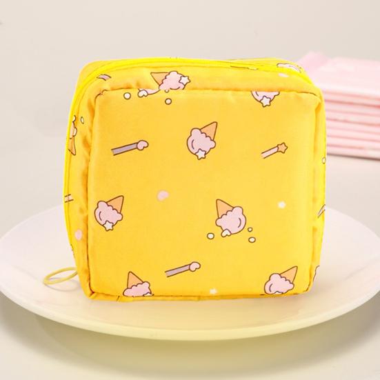 Sanitary Towel Bag Cartoon Print Portable Zipper Closure Hanging Hoop Girls Diaper Sanitary Napkin Storage Pouch Coin Purse Jewelry Organizer