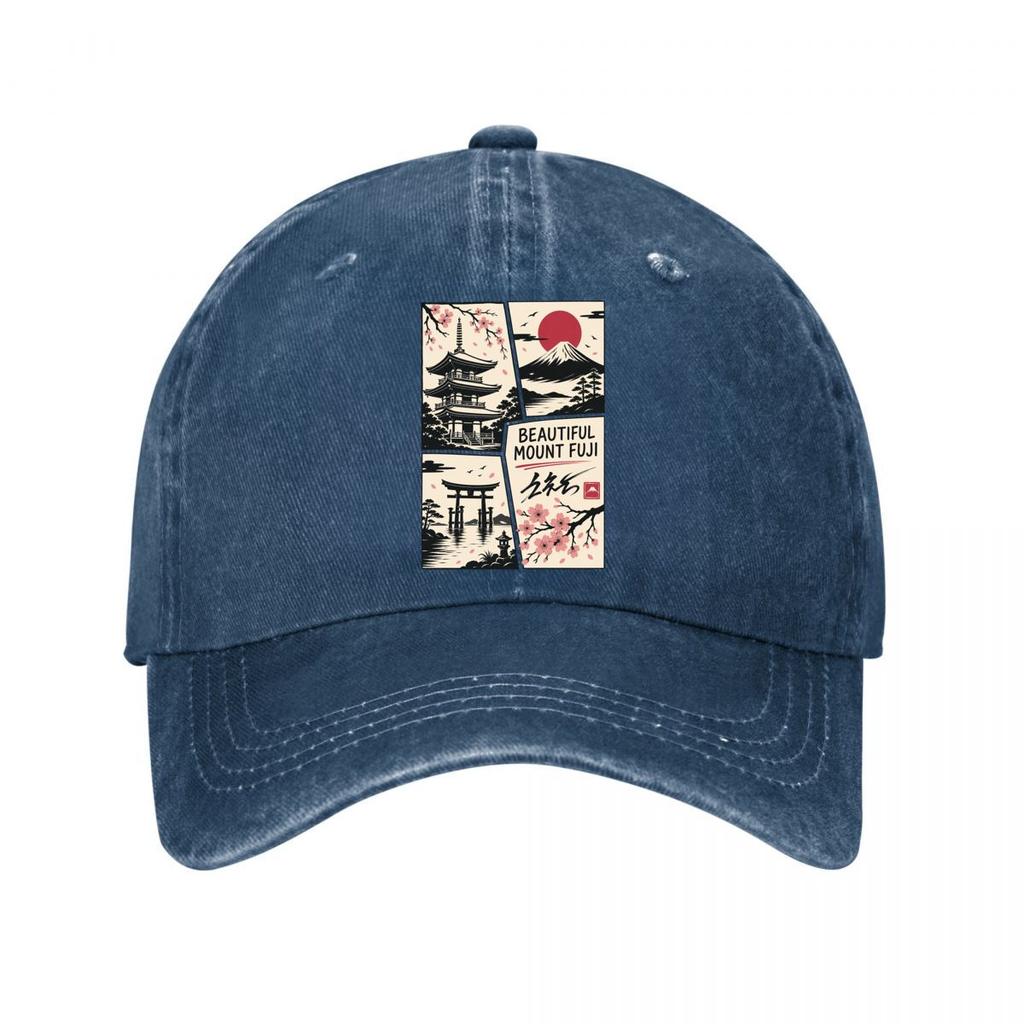 Japanese Sunrise Temple Blossom Embl Washed Baseball Cap Outdoor For Womens Unisex FeUnisex Dad Hat