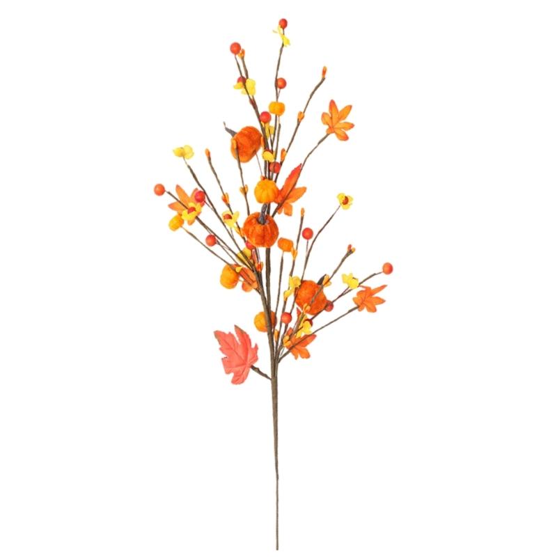 

Fake Leaf Stems with Pumpkins, Artificial Leaves Branch For Thanksgiving Centerpieces Halloween Decoration 1