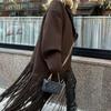Cappotto lungo in lana con nappa, da donna, autunno inverno, monopetto, con colletto rovesciato, elegante soprabito con tasca