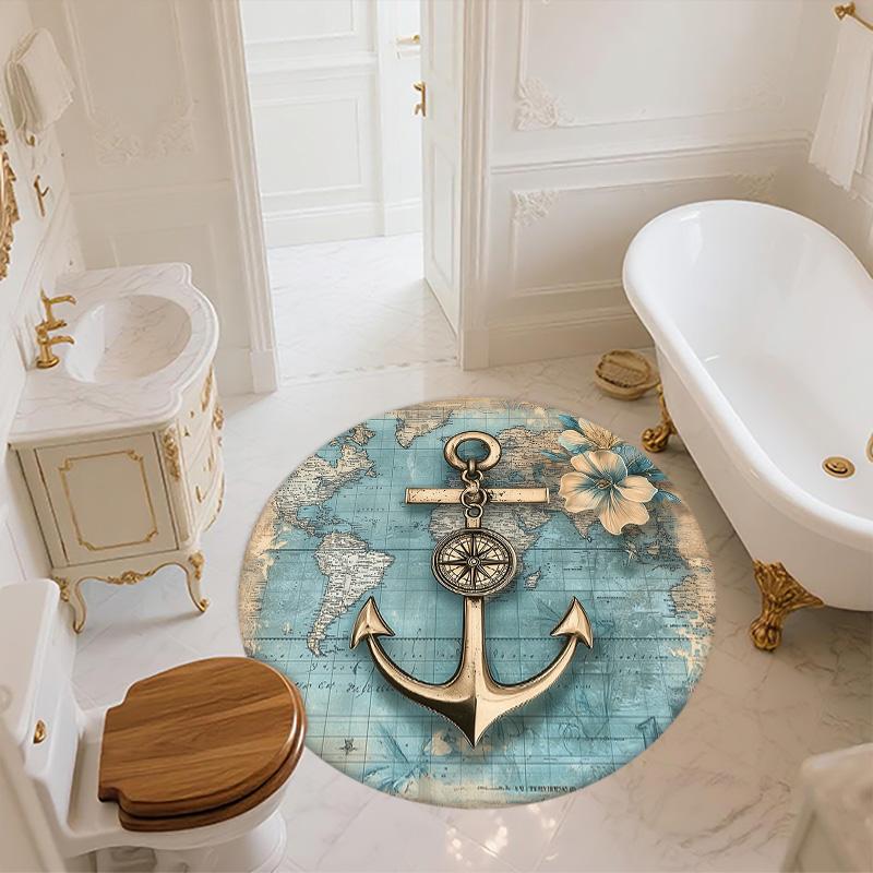 Map Anchor,Round Area Rug,Carpet Rug for Living Room Bedroom Sofa Playroom Decor,Non-slip Floor Mat