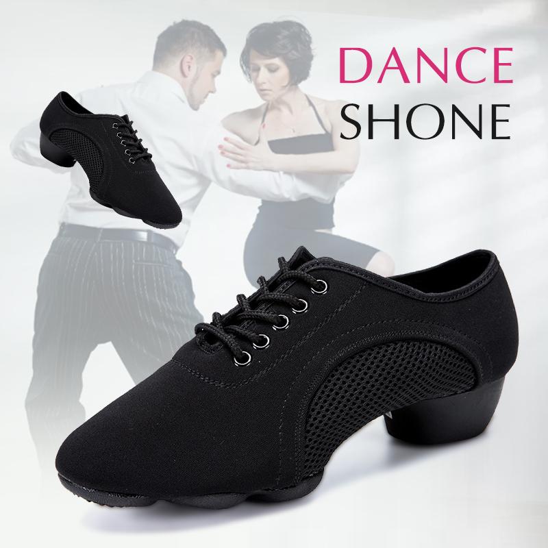 Latin Dance Shoes Female Adult Soft-soled Teacher Shoes Autumn Oxford Cloth Mesh Men and Women Dancing Shoes