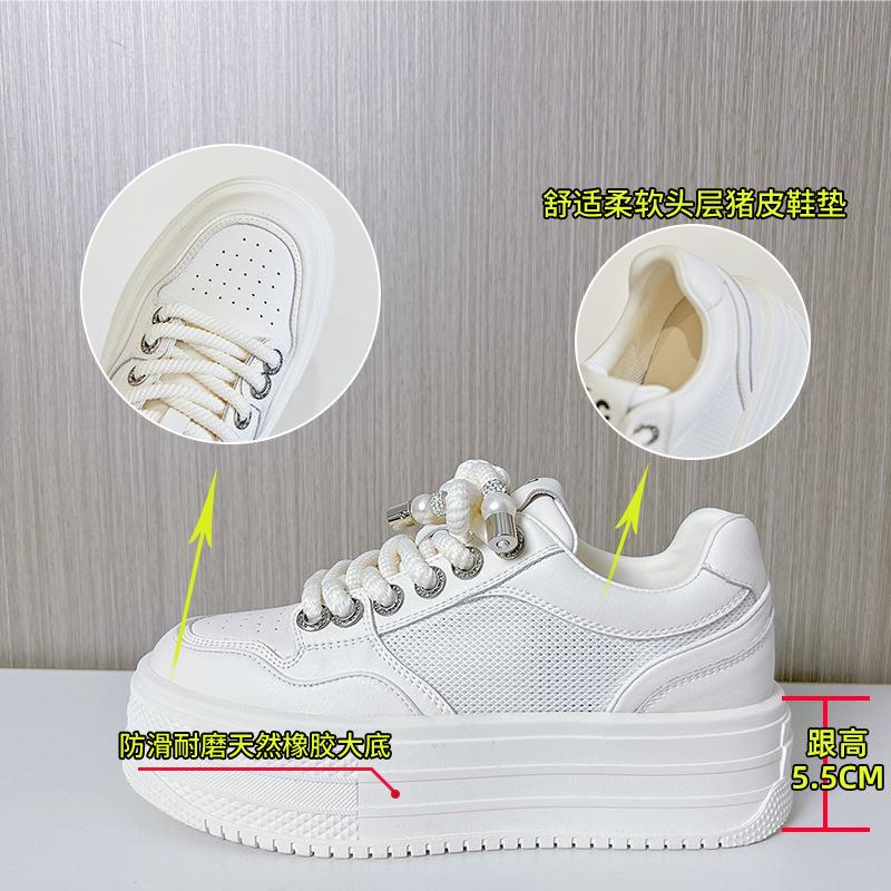 2025 summer new leather little white shoes women's mesh breathable platform shoes casual versatile height-increasing shoes sports women's shoes
