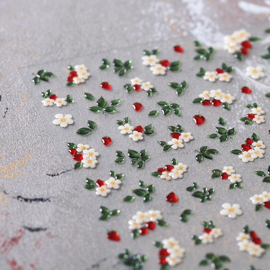 Ferrite White Flower Fruit Embossed Jelly Nail Art Stickers M698