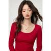 Women S U Neck Long Sleeve Fitted Cotton T Shirt Casual Basic Top