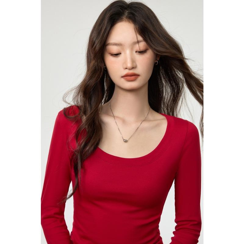 Women S U Neck Long Sleeve Fitted Cotton T Shirt Casual Basic Top