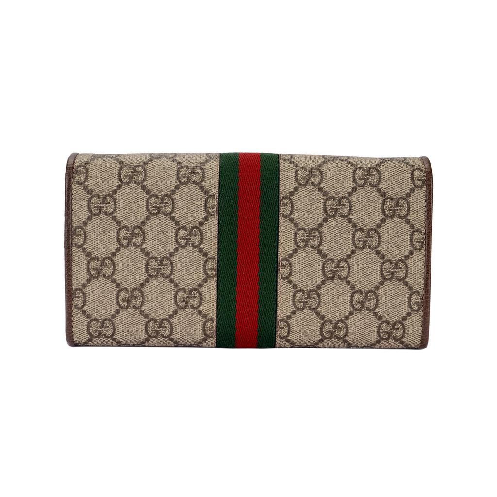 Gucci Ophidia Logo Streifen Web Kette Schultergurt Canvas und Leder Handtasche Damen Handtaschen Ebenholz Braun 546592-96IWS-8745