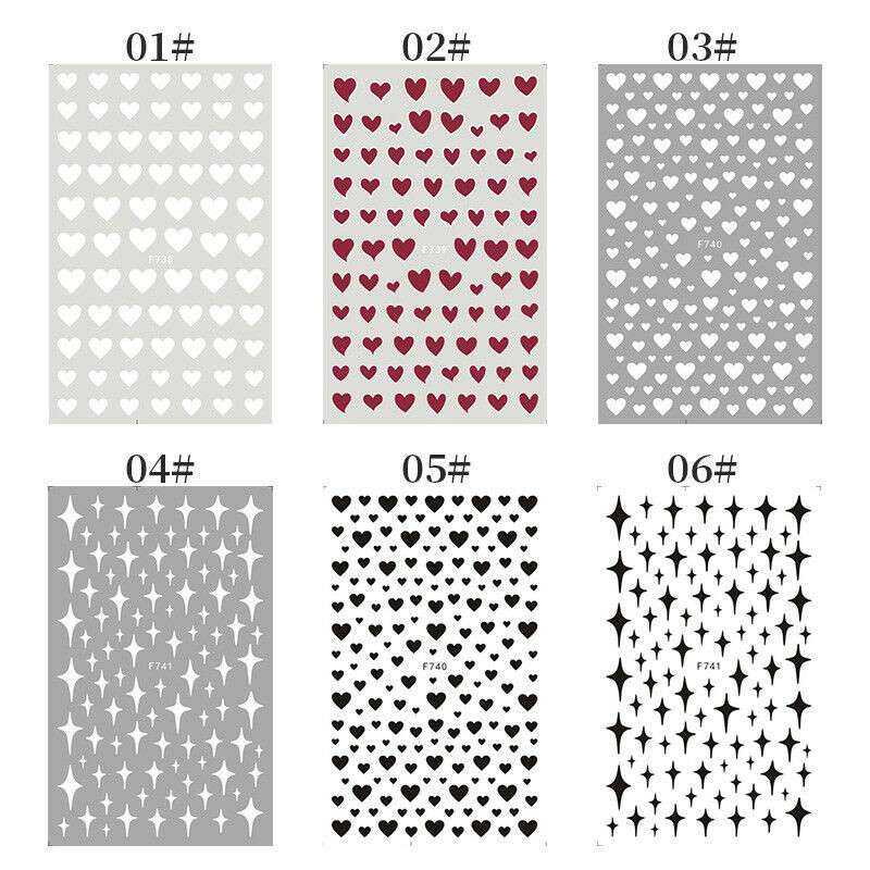 Black White Red Nail Art Manicure DIY Love Heart 3D Nail Stickers Design Decals