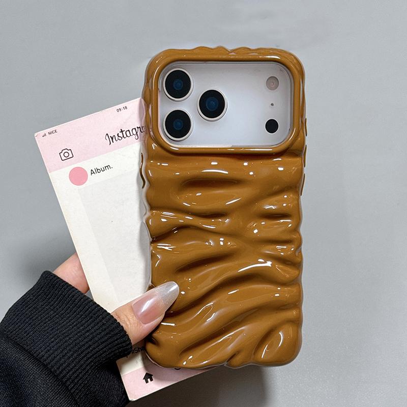 

Простий Популярний 3D Кремовий Текстурний Чохол для Телефону Для iPhone 17 Pro Max 16 15 14 Plus 13 Глянцевий ТПУ Задня Кришка Корпус iPhone 16 Pro коричневий