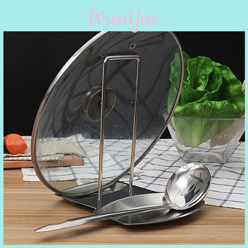 Stainless Steel Pan Pot Cover Lid Rack Stand Soup Spoon Storage Tool Kitchen