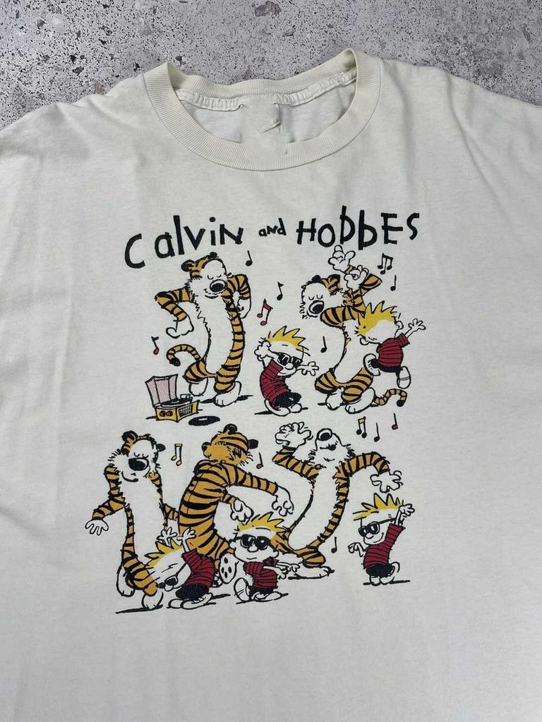 T-shirt vintage anni '90 con fumetti di Calvin and Hobbes VN1991