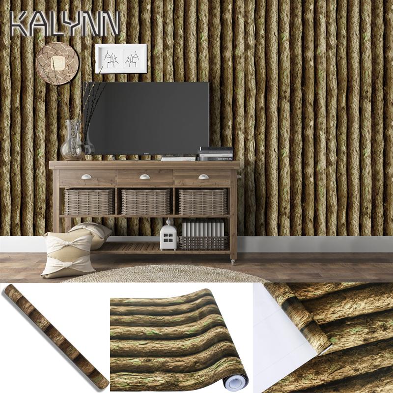 Vinyl 3D Log Cabin Self Adhesive Wallpaper 6m*45cm Peel and Stick Contact Paper for Furniture Kitchen Home Countertop Decor DIY