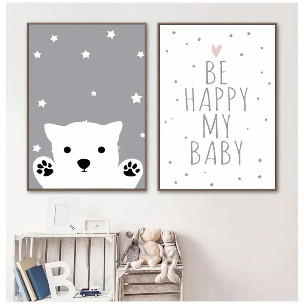Kids Decoration Picture Children Bedroom Decor Baby Nursery Wall Art Canvas Poster Print Cartoon Rabbit Bear Painting Nordic