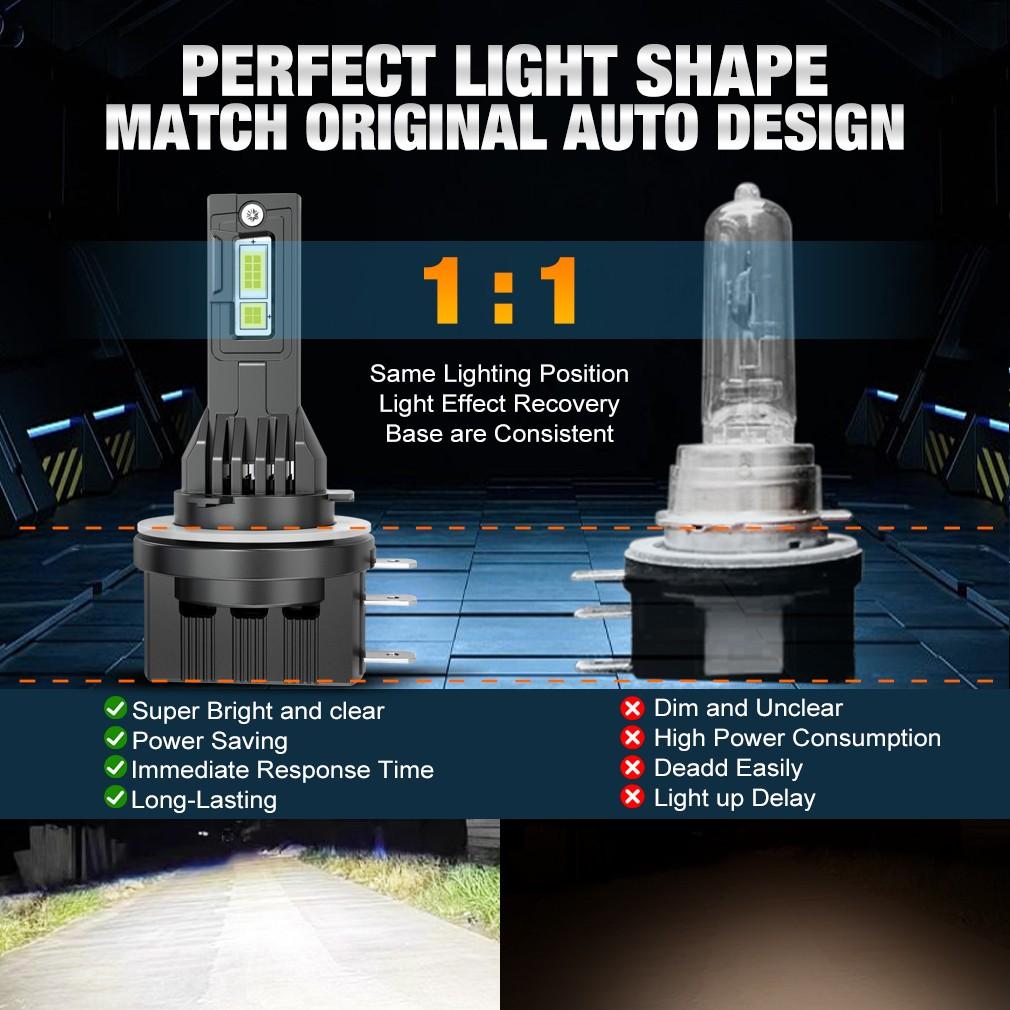 2Pcs All-metal H15 LED Headlight Bulbs High Power 6500K High Beam CSP Chip DRL Driving Lamp 120W 40000LM Turbo Fan For Volkswage GOLF MK6 BMW 12V