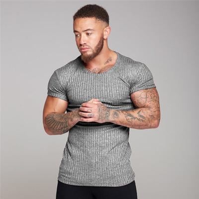 6629Sommer Herren;s T-Shirts Dünnschnitt Herren;s Einfarbiges Muskel-Männer-dünnes atmungsaktives Fitness-Baumwoll-Sport-Kurzarm-T-Shirt
