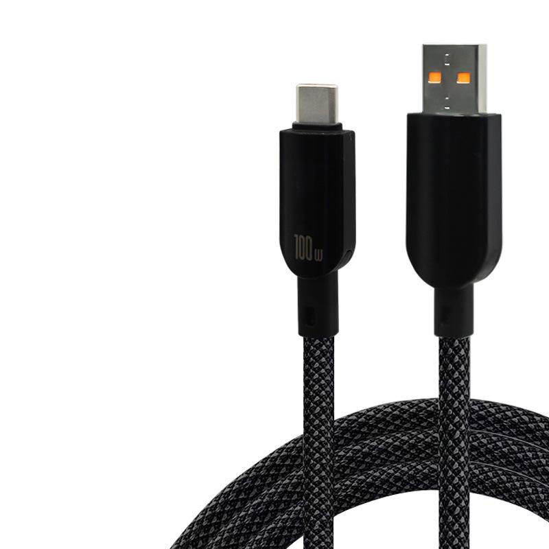 100W Transparent Braided Fast Charging Cable with Digital Display for Huawei and Apple, PD Type-C.