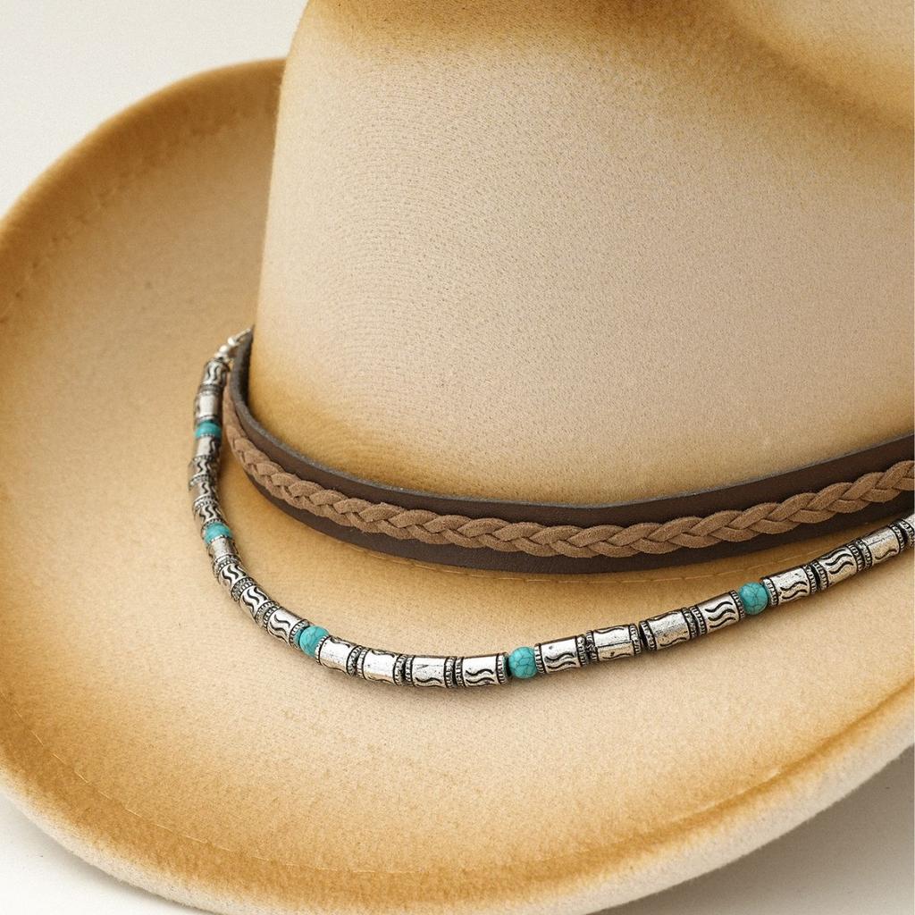 Hot-selling retro old western cowboy hat Tibetan accessories versatile top hat men's and women's outdoor sunshade sunscreen hat