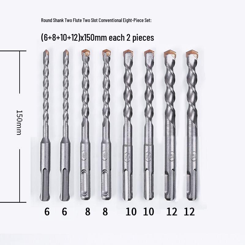 10-Piece Electric Hammer Drill Bit Set, Square & Round Shank (Sizes 4-14)