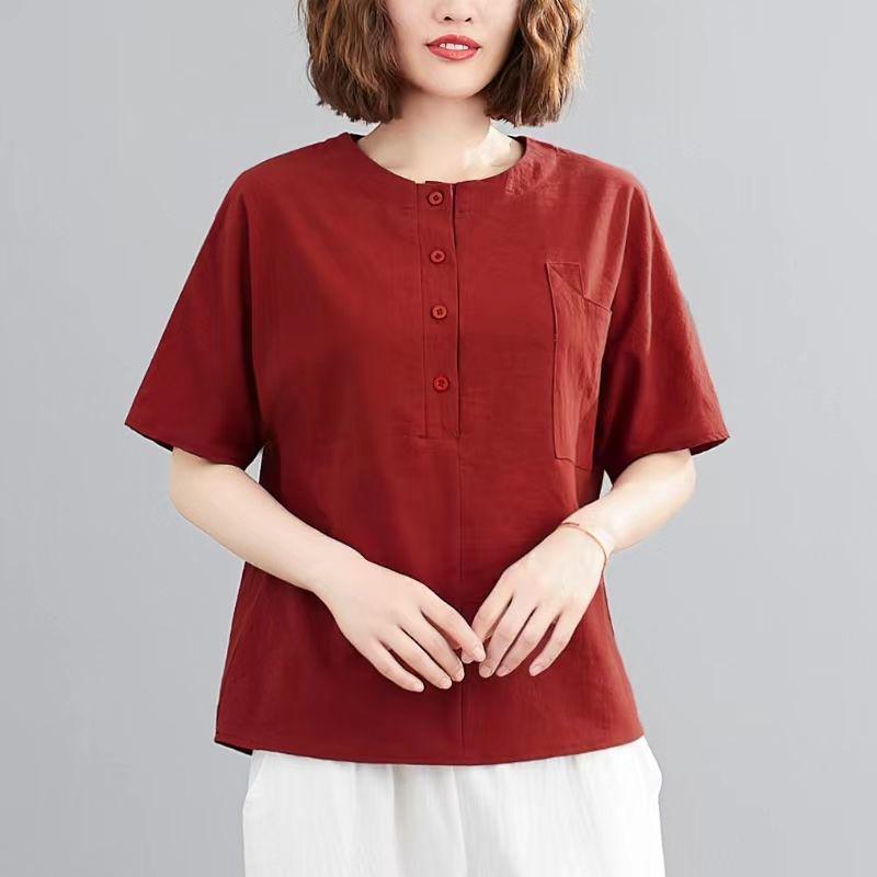 Damen Übergröße Reines Baumwoll-Kurzarm-T-Shirt, Sommer 2025, Lockere Passform, Bauchbedeckend, Stil für Mütter mittleren Alters.