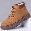 Fashion Designer Leather Velvet Warm Platform Boots for Men Autumn Winter Soft-soled Men's Cotton Shoes Fashion Yellow Ankle Boots Male