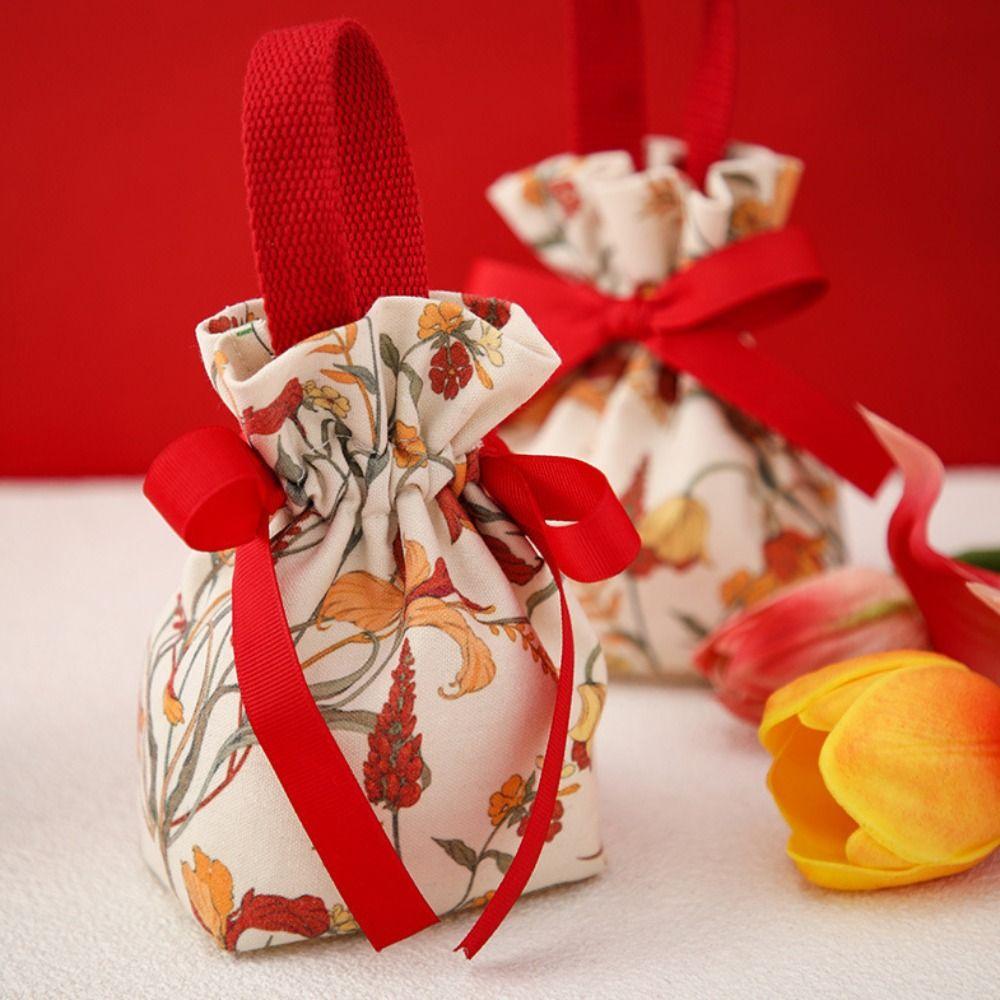 Drawstring Wedding Candy Bag Bowknot Chinese Style Handbag Portable New Year Gifts Bag  Party