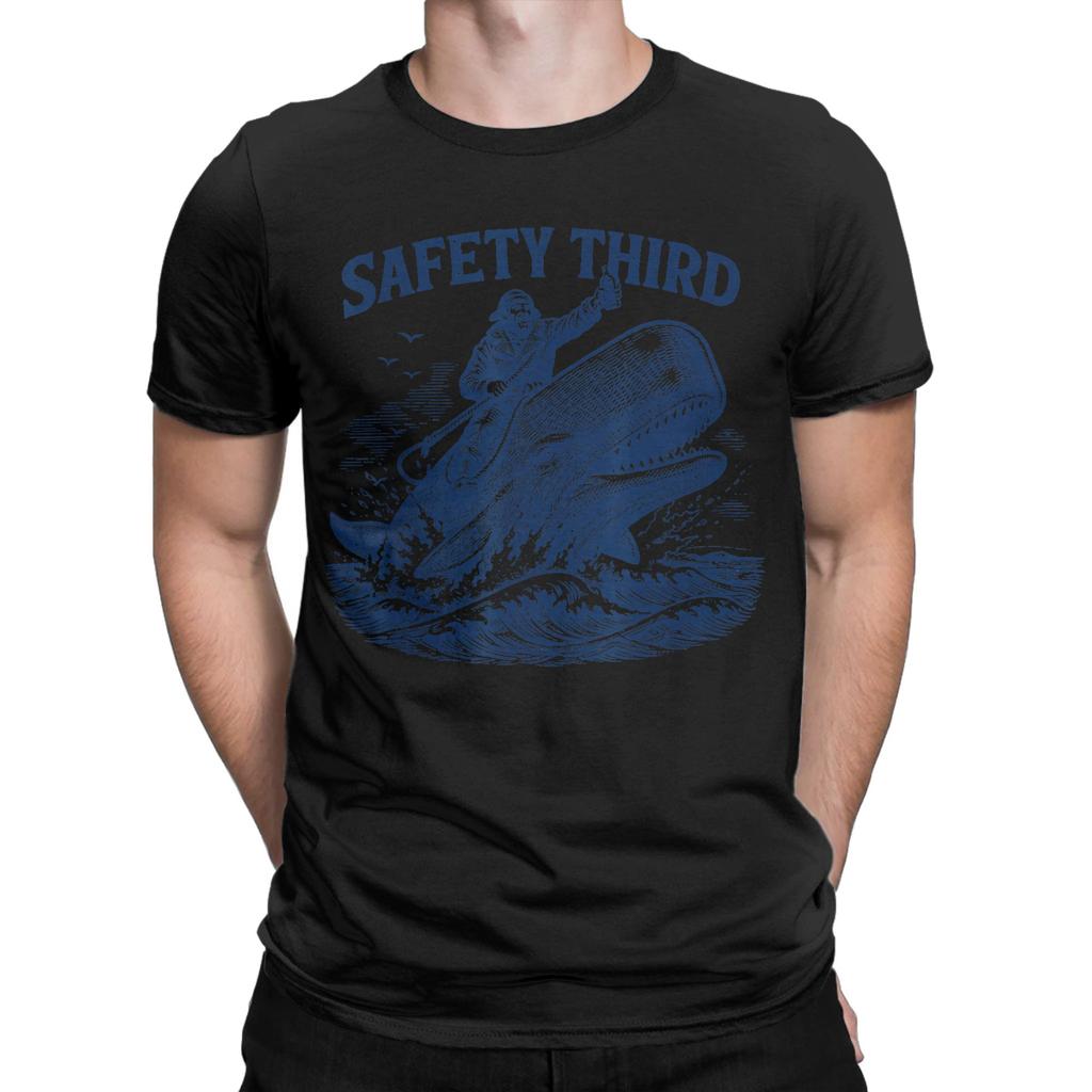 Unisexs Tshirts Safety Third Funny Sarcastic Nautical Whale Rider Joke Cool Cotton Tees Short Sleeve T Shirt Round Collar Tops