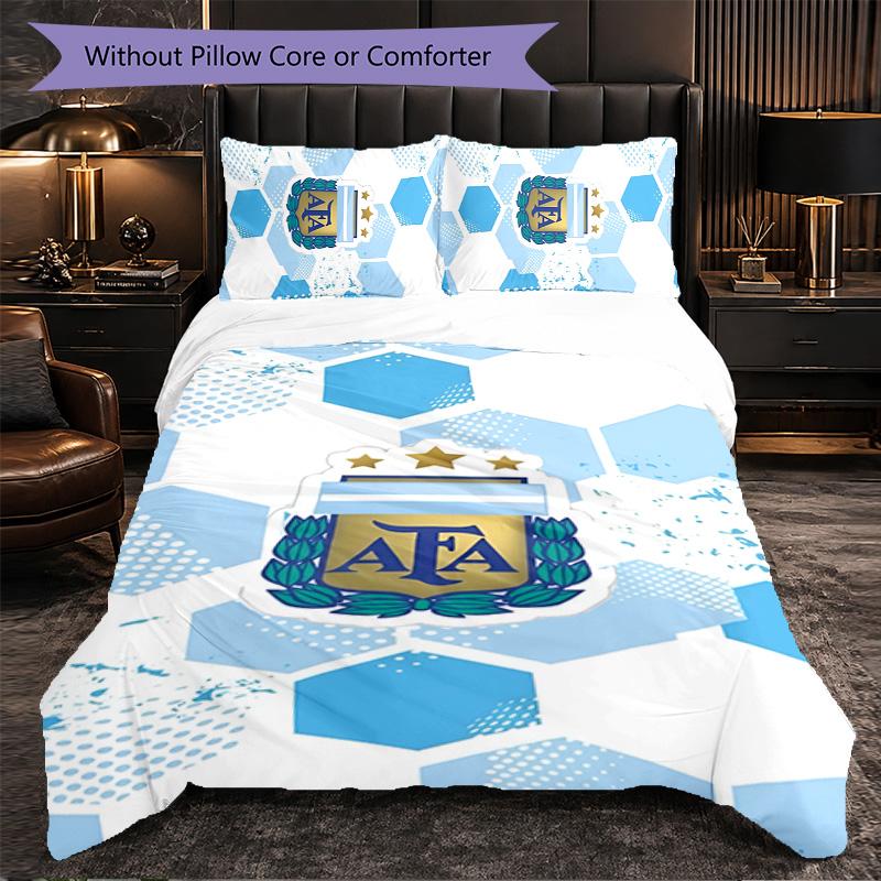 Argentina National Football Team 3 Piece Bedding Set Soft Duvet Cover Set with Pillowcases Printed Bedroom Decor Set for Home