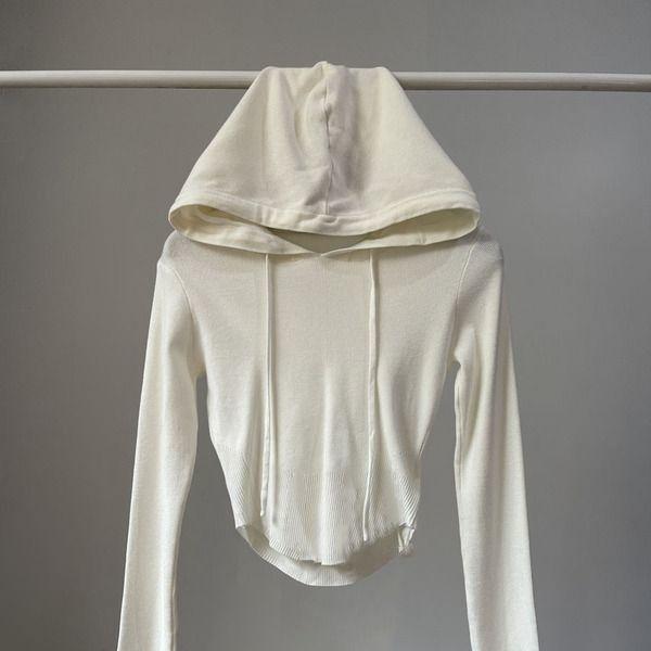 Women's Slim Fit Solid Color Long Sleeve Crop Hoodie