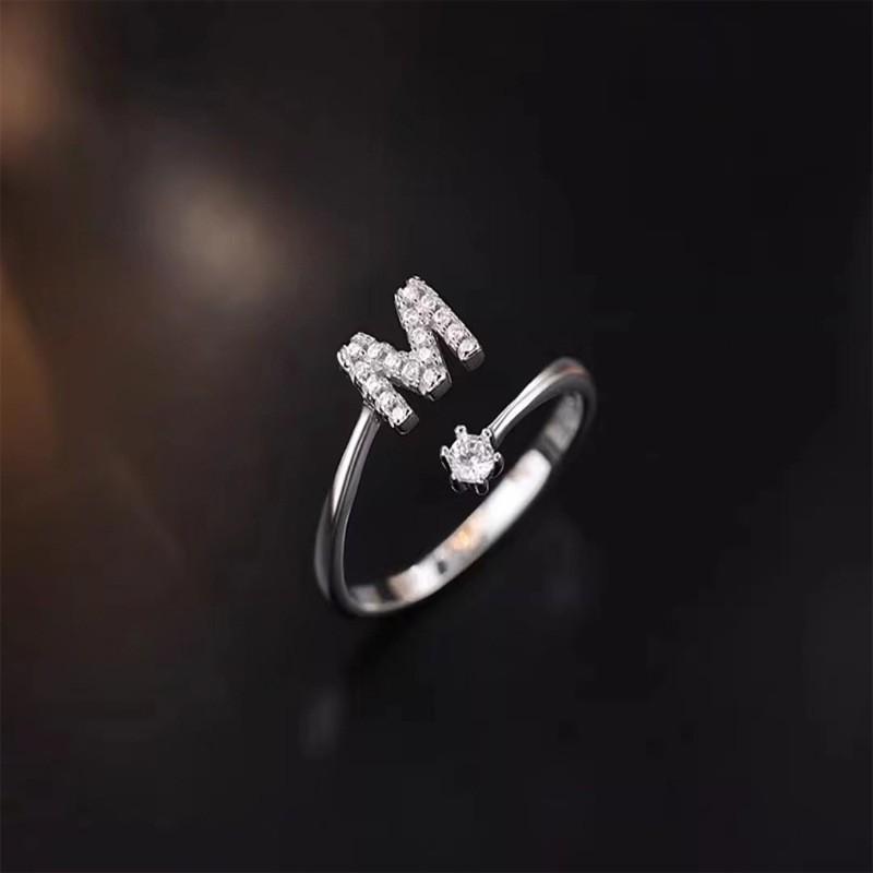 Sterling Adjustable Letter Zircon Ring Women Minimalist Fashion Jewelry Alphabet Initial