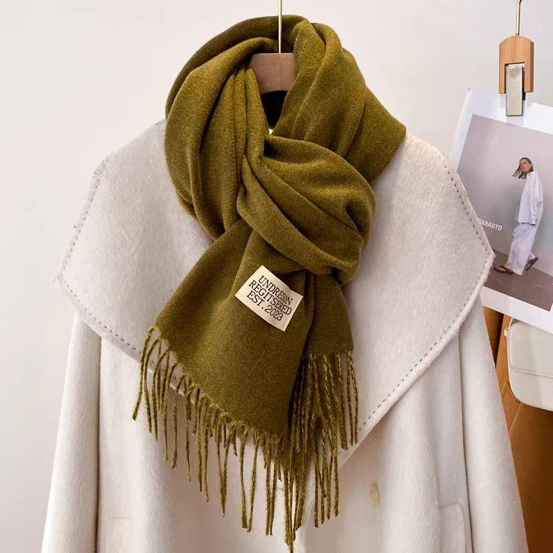 Winter Cashmere Women Scarf Female Luxury Scarves Lady Tassel Bandana Women Solid Shawl Wraps Foulard Tippet Pashmina