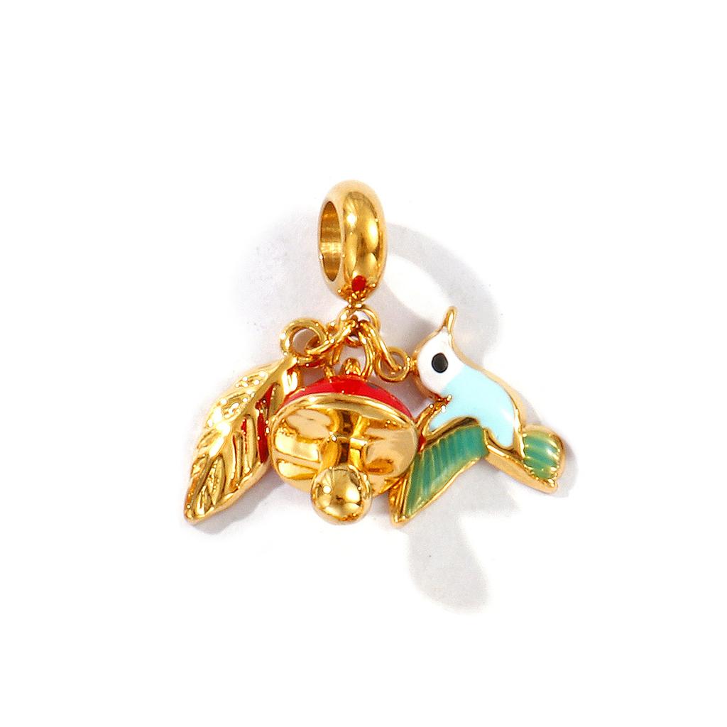 Doreen Box 18k Gold Plated Enamel Animal Plant Charms 304 Stainless Steel European Style Swing Bead Necklce Pendant