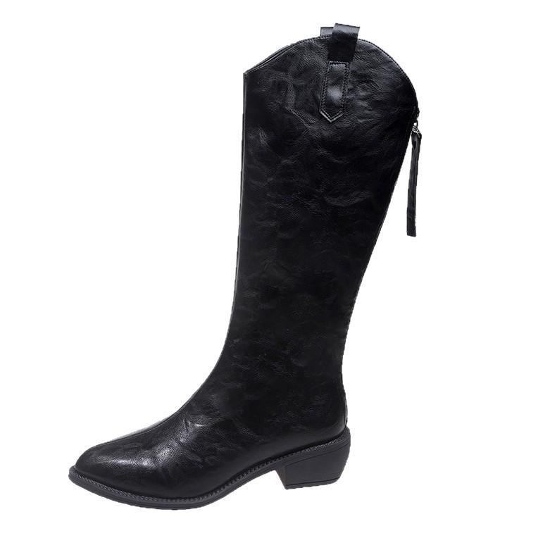 2025 autumn new retro pointed thick heel western cowboy boots V-mouth medium heel knight boots large size boots women