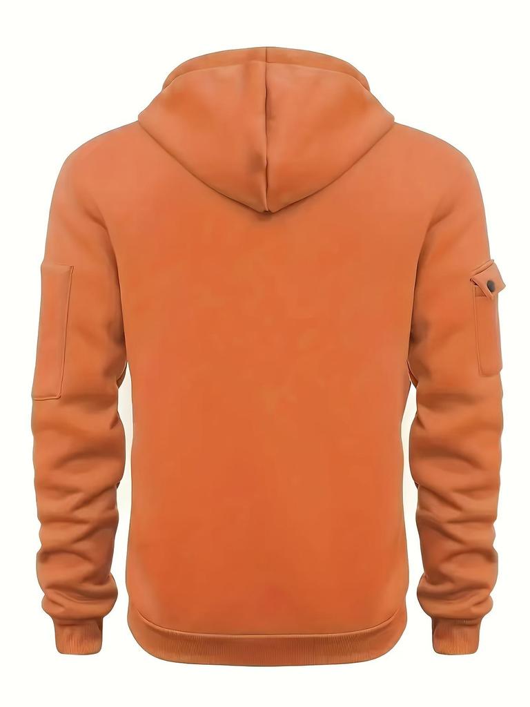 Men's European Size Casual Sport Hoodie with Zippered Arm Pocket - Autumn/Winter