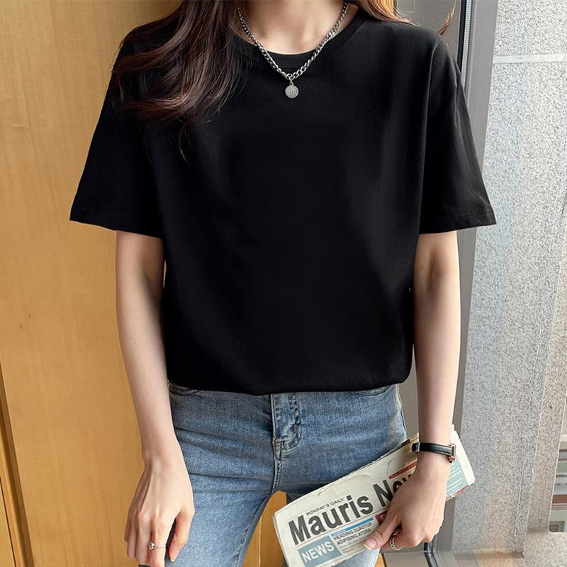 VEZFAA Damenmode Lässig Einfarbig Druck Sommer Frühling Kurzarm O-Ausschnitt Blusen & Hemden