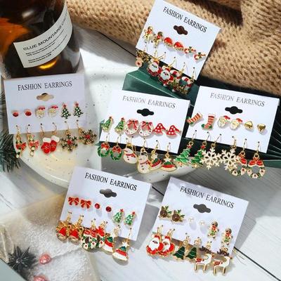 Cartoon Christmas Earring Set Snowflake Tree Snowman Bell Earring Fashion Christmas Ball Earring Jewelry Gifts