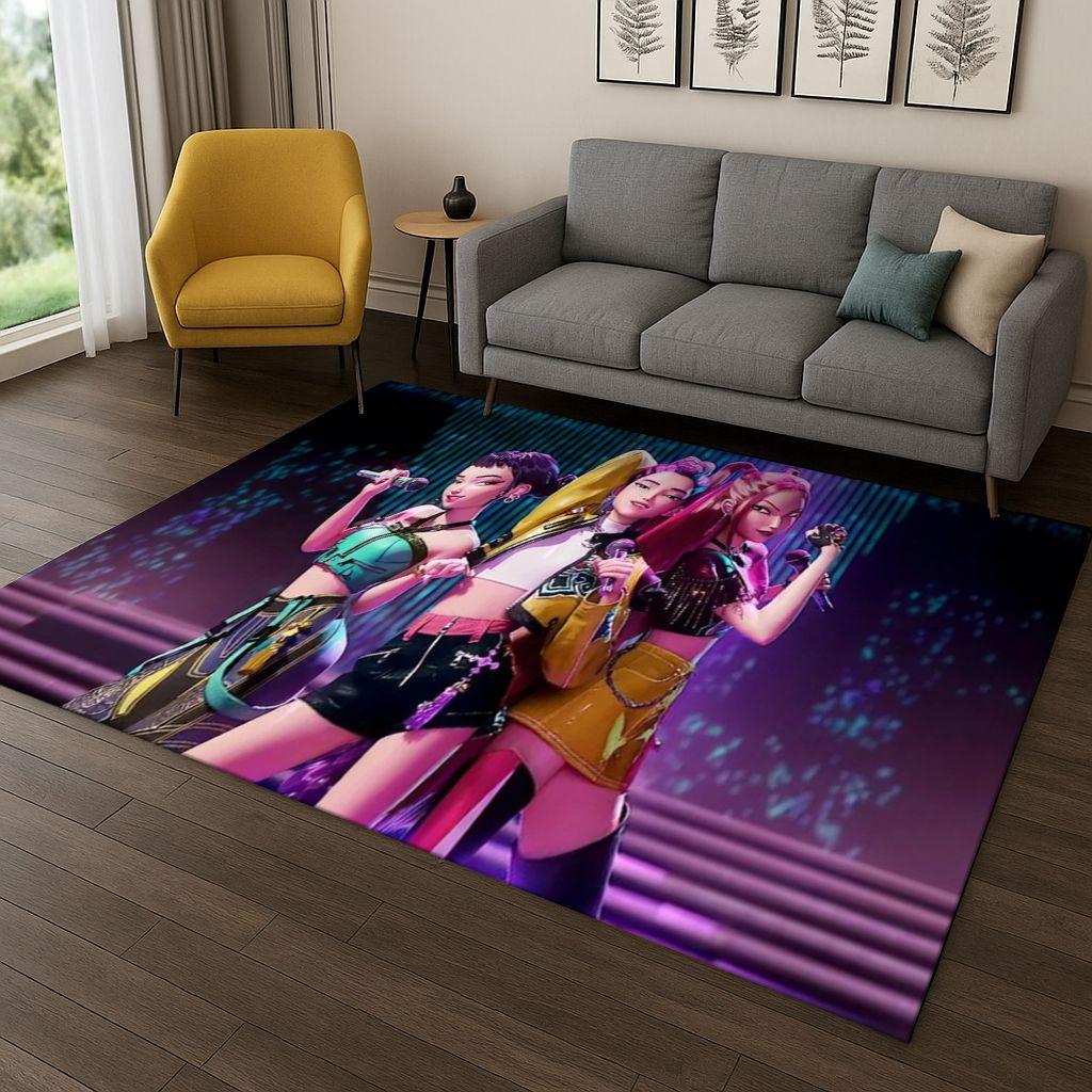 Tappeto Kpop Demon Hunters Rumi Mira Zoey Music Cartoon per Camera da Letto Soggiorno Divano Decorazione Casa, Tappetino Antiscivolo Regalo