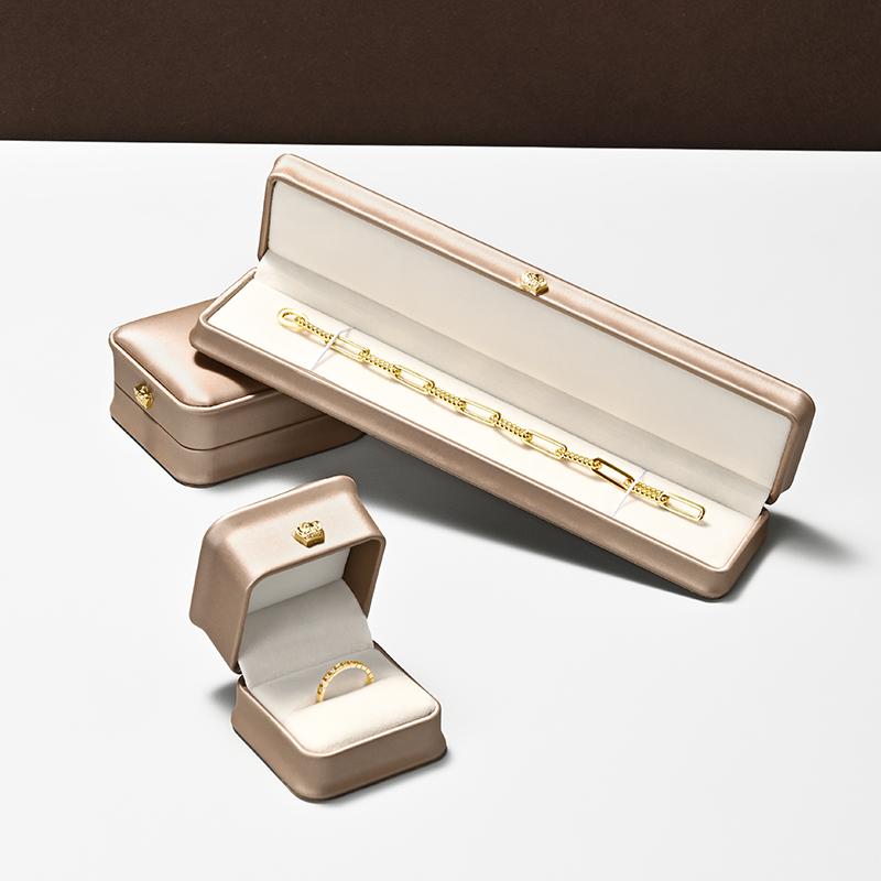 Oirlv Golden Jewelry Ring Box Leather Earring Necklace Pendant Gifts Display Box For Proposal Engagement Wedding Packaging Box